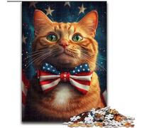 Puzzles pour Adultes 1000 Puzzles représentant Un Chat avec Drapeau américain, Jeu Familial, décoration d'intérieur Unique et Cadeaux pour Les 14 Ans (Taille 50x75cm)