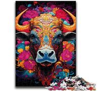 Puzzles pour Adultes 1000 Puzzles Taureaux colorés Jeux éducatifs Décoration de la Maison Idéal comme Cadeau pour Toute la Famille 50x75cm