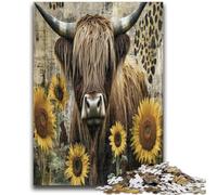 Puzzles pour Adultes 1000 Puzzles Vaches des Highlands et tournesols pour 14+ Jeu de défi Unique Jeux en Famille Cadeaux d'anniversaire de Noël 50x75cm