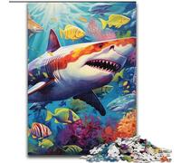 Puzzles pour Adultes 1000 Requins en Bois, idée Cadeau de Noël, Illustration Humoristique, Illustration détaillée 50x75cm, fête d'anniversaire pour Hommes et Femmes