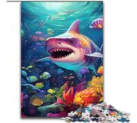 Puzzles pour Adultes 1000 Requins psychédéliques en Bois,Parfaits pour s'amuser Lors des Anniversaires,Noël 50x75cm pour la décoration intérieure,l'entraînement cérébral et Les Cadeaux