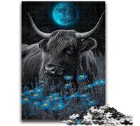 Puzzles pour Adultes 1000 Vaches des Highlands sous la Lune pour Un Jeu éducatif et Un Jouet idéal comme Cadeau pour Toute la Famille 26x38cm