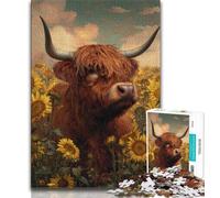 Puzzles pour Adultes 1000 Vaches Highland tournesols, Aidez Le Cerveau à exercer des Jouets addictifs pour cultiver la Patience Décoration Parfaite (75x50cm)