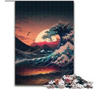 Puzzles pour Adultes 1000 Vagues de l'océan Japon en Bois, pour Adolescents de 14 Ans et Plus, décoration d'intérieur 50x75cm, décoration Artistique DIY, Cadeau d'anniversaire idéal