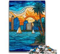 Puzzles pour Adultes 1000 Vitraux Ville Jeu Familial Soulagement du Stress Défi Difficile Cadeaux du Père Noël Secret 26x38cm