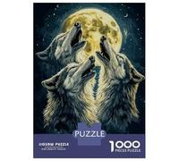 Puzzles pour Adultes 1000 Wolf Howl Under Full Moon Puzzles pour Adultes Jeux De Société pour Passer Le Temps À La Maison Cadeaux pour Les Amis Et La Famille 38x26cm/1000pcs