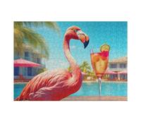 Puzzles pour Adultes 1000pcs(38x26cm) Flamingo with Cocktail by The Pool Puzzle pour Adultes - Décoration Murale - Cadeaux Souvenirs pour Vos Proches 1000pcs(38x26cm)