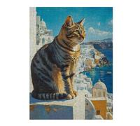 Puzzles pour Adultes 1000pcs(52x38cm) Cat Overlooking Santorini Puzzle pour Adultes, Jouet Anti-Stress, Défi Difficile, Cadeau d'anniversaire, Cadeaux, 1000pcs(52x38cm)
