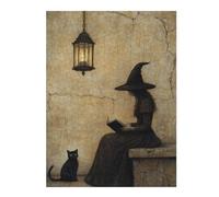 Puzzles pour Adultes 1000pcs(52x38cm) Witch Reading Book with Black Cat Puzzles pour Adultes, Jouet, Décoration Murale, Amusant Et Humoristique, pour Les Joueurs 1000pcs(52x38cm)