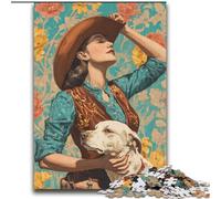 Puzzles pour Adultes 2 000 Chiens Cow-Girl dans Les Fleurs Sauvages, Jeux d'activités familiales stimulants, Jouets à Faire soi-même pour décoration Murale, Cadeaux, 70 x 100 cm
