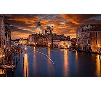 Puzzles pour Adultes 200 pièces Grand Canal de Venise sous Un Ciel Orange Puzzle Jouets Cadeaux pour Enfants 35x25CM
