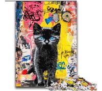 Puzzles pour Adultes 2000 pièces Chat Noir Graffiti pour et à partir de 14 Ans Jeu Pratique Jeu de Noël Cadeaux 70x100cm