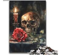 Puzzles pour Adultes 2000 pièces Crâne Rose Rouge Bougie Jeu Stimulant Jouets Offrez des Cadeaux pour Toute la Famille à partir de 14 Ans 70x100cm