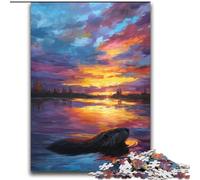 Puzzles pour Adultes 2000 pièces Difficiles Loutres au Coucher du Soleil, Anti-Stress Staycation Kill Time avec Affiche Assortie et fiche de Questions 70x100cm