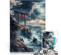 Puzzles pour Adultes 2000 pièces Paysage Marin orageux avec Porte Torii Jouets éducatifs Cadeau pour Les Anniversaires 70x100cm