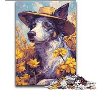 Puzzles pour Adultes 2000 Puzzles Chien Cow-Girl dans Les Fleurs Sauvages Jeu de réflexion Décoration Murale Cadeaux d'anniversaire et de Noël Uniques 70x100cm