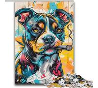 Puzzles pour Adultes 2000 Staffordshire Bull Terrier Fumeur Défi d'intelligence cérébrale Jouets addictifs Cadeau Amusant pour Les 14 Ans et Plus 70x100cm
