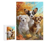Puzzles pour Adultes 300 PCS Autumn Puppies in Field-3 Puzzle pour Adolescents Assemblage De Motifs Interaction Parent-Enfant Jeu Au Design Attrayant 300 PCS