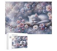 Puzzles pour Adultes 300 PCS Cherry Blossom Dreamscape with Kitten Puzzle pour Adultes, Jouet, Décoration Murale, Cadeau pour Femmes, pour Les Jeux 300 PCS