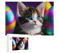 Puzzles pour Adultes 300 PCS Colorful Easter Eggs with Cute Kitten Puzzles pour Adultes Jeux De Société Cadeau d'anniversaire Cadeaux De Noël 300 PCS