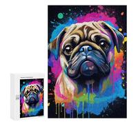 Puzzles pour Adultes 300 PCS Colorful Pug Art Print-12 Puzzle pour Adolescents Assemblage De Motifs Interaction Parent-Enfant Jeu Au Design Attrayant 300 PCS