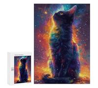 Puzzles pour Adultes 300 PCS Cosmic Rainbow Cat Art Print Puzzle pour Adolescents Assemblage De Motifs Interaction Parent-Enfant Jeu Au Design Attrayant 300 PCS