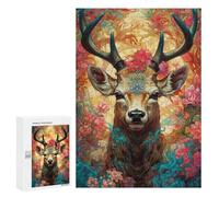 Puzzles pour Adultes 300 PCS Deer with Flowers Fantasy Artwork Puzzle pour Adolescents Assemblage De Motifs Interaction Parent-Enfant Jeu Au Design Attrayant 300 PCS