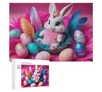 Puzzles pour Adultes 300 PCS Easter Bunny with Colorful Eggs Puzzles pour Adolescents, Jeux De Réflexion, Décoration Murale, Cadeaux De Noël Et d'anniversaire 300 PCS