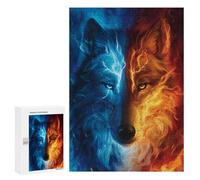 Puzzles pour Adultes 300 PCS Fire & Ice Wolf Art Print Puzzles pour Adolescents - Anti-Stress - Défi Éducatif - Cadeaux De Noël Et d'anniversaire 300 PCS