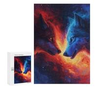 Puzzles pour Adultes 300 PCS Fire Vs. Ice Wolves Art Print Puzzles pour Adolescents - Anti-Stress - Défi Éducatif - Cadeaux De Noël Et d'anniversaire 300 PCS