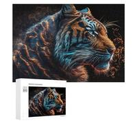 Puzzles pour Adultes 300 PCS Flame Tiger Digital Art -1 Puzzles pour Adolescents, Jeux De Réflexion, Décoration Murale, Cadeaux De Noël Et d'anniversaire 300 PCS