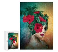 Puzzles pour Adultes 300 PCS Floral Woman Portrait Art Print Puzzle pour Adolescents Assemblage De Motifs Interaction Parent-Enfant Jeu Au Design Attrayant 300 PCS