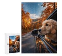 Puzzles pour Adultes 300 PCS Golden Retriever Autumn Drive Puzzle pour Adolescents Assemblage De Motifs Interaction Parent-Enfant Jeu Au Design Attrayant 300 PCS