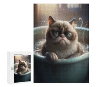 Puzzles pour Adultes 300 PCS Grumpy Cat Meme Bathtub Puzzles pour Adultes, Jouets Anti-Stress, Améliorent La Mémoire, Cadeau d'anniversaire, Présents, 300 PCS