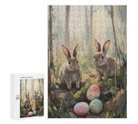 Puzzles pour Adultes 300 PCS Happy Easter Bunny Painting Puzzle pour Adultes - Jeux Relaxants - Difficulté : Difficile - Cadeaux pour Les Amis Et La Famille 300 PCS