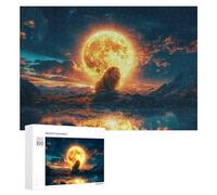 Puzzles pour Adultes 300 PCS Lion Moon Reflection Landscape Puzzles pour Adolescents, Jeux De Réflexion, Décoration Murale, Cadeaux De Noël Et d'anniversaire 300 PCS