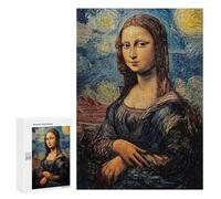Puzzles pour Adultes 300 PCS Mona Lisa Starry Night Mashup Jeu De Puzzle Familial Amusant Et Humoristique, Cadeau d'anniversaire, 300 PCS