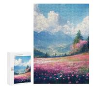 Puzzles pour Adultes 300 PCS Mountain Valley with Pink Flowers Puzzle pour Adolescents Assemblage De Motifs Interaction Parent-Enfant Jeu Au Design Attrayant 300 PCS