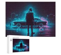 Puzzles pour Adultes 300 PCS Neon Cityscape with Vintage Car Puzzles pour Adolescents, Jeux De Réflexion, Décoration Murale, Cadeaux De Noël Et d'anniversaire 300 PCS