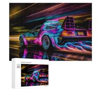 Puzzles pour Adultes 300 PCS Neon Time Machine A Futuristic Car Artwork Puzzles pour Adolescents, Jeux De Réflexion, Décoration Murale, Cadeaux De Noël Et d'anniversaire 300 PCS