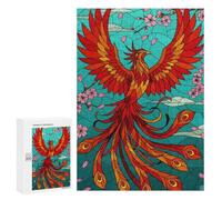Puzzles pour Adultes 300 PCS Phoenix and Cherry Blossoms Stained Glass Jeu De Puzzle Familial Amusant Et Humoristique, Cadeau d'anniversaire, 300 PCS