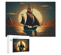 Puzzles pour Adultes 300 PCS Pirate Ship Under Full Moon -1 Puzzles pour Adultes Jeux De Société Cadeau d'anniversaire Cadeaux De Noël 300 PCS