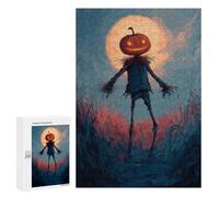 Puzzles pour Adultes 300 PCS Pumpkin Head Scarecrow Halloween Art Puzzle pour Adolescents Assemblage De Motifs Interaction Parent-Enfant Jeu Au Design Attrayant 300 PCS