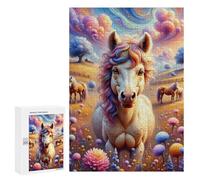 Puzzles Pour Adultes 300 PCS Puzzles A Whimsical, Colorful Scene Features A Close-up of A Cute, Fluffy Horse with Curly Fur And Jeux De Puzzle En Famille Améliore La Mémoire Cadeaux Uniques Pour Un An