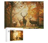 Puzzles pour Adultes 300 PCS Puzzles Autumnal Forest with Stags Puzzles pour Adolescents Jeu Manuel Décoration Parfaite Cadeaux d'anniversaire Et Cadeaux Uniques 300 PCS