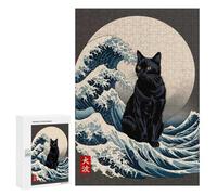 Puzzles pour Adultes 300 PCS Puzzles Black Cat Great Wave Puzzle pour Adultes - Décoration Murale - Idéal pour Les Parents Et Les Enfants 300 PCS