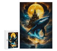 Puzzles pour Adultes 300 PCS Puzzles Celestial Whale & Moonlit Fantasy Citadel - Surreal Cosmic Ocean Artwork Puzzle pour Adultes - Décoration Murale - Idéal pour Les Parents Et Les Enfants 300 PCS