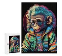 Puzzles pour Adultes 300 PCS Puzzles Chic Monkey in Colorful Jacket Puzzles pour Adolescents Jeu Manuel Décoration Parfaite Cadeaux d'anniversaire Et Cadeaux Uniques 300 PCS
