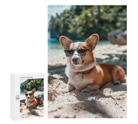 Puzzles pour Adultes 300 PCS Puzzles Corgi Tropical Beach Chill Puzzles pour Adultes - Décoration Murale - Difficile - Stimule Le Cerveau 300 PCS
