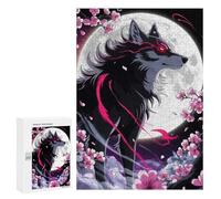 Puzzles pour Adultes 300 PCS Puzzles Crimson Moon Howl - Ethereal Wolf Amidst Sakura Storm Puzzles Jeux Amusants mais Aussi Humoristiques Cadeaux Uniques pour Un Anniversaire Et Noël 300 PCS